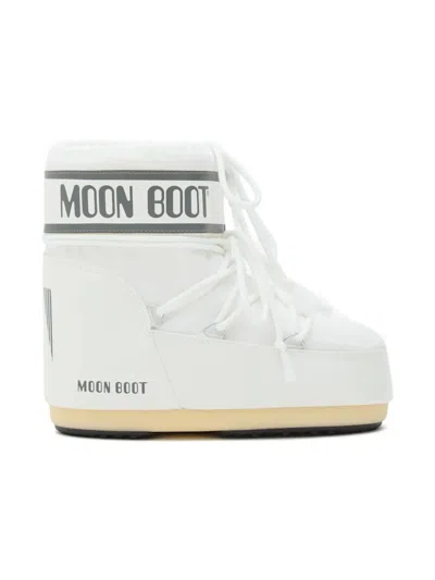 Moon Boot Kids' Icon Low White Logo-print Lace-up Boots