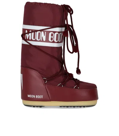 Moon Boot Icon Nylon Burgundy Snow Boot In Red