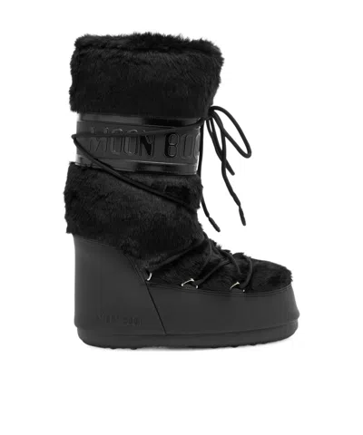 Moon Boot Icon Padded Faux Fur Mid-calf Snow Boots In Black