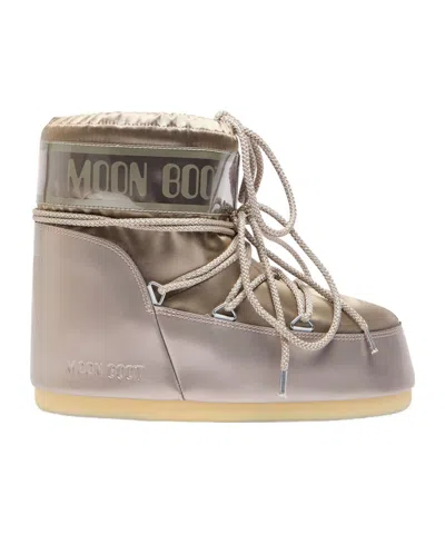 Moon Boot Icon Padded Metallic Satin Snow Boots In Nude