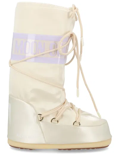 Moon Boot Ivory Leather Boots In Multi