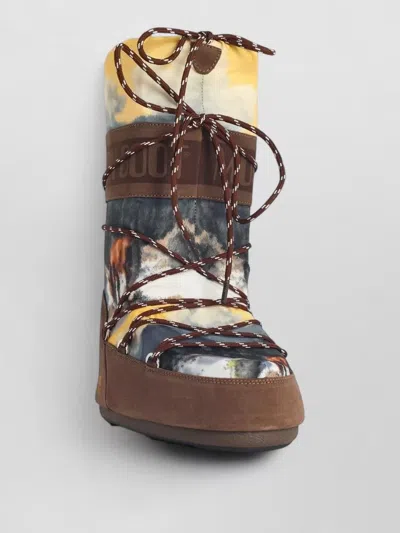 Moon Boot Icon Postcard Nylon Suede High Top Boots In Multi