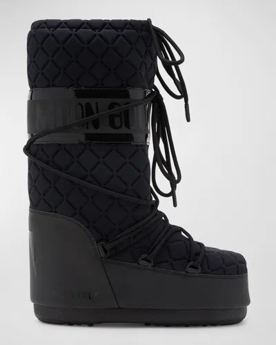 Moon Boot Icon Quilted Nylon Tall Snow Boots In Black