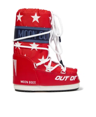 Moon Boot Icon Retrobiker Star-print Boots In Red