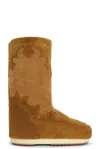 Moon Boot High Suede Boots In Cognac With Wedge Embroidery In Cognac