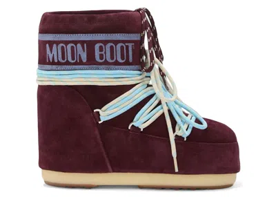 Pre-owned Moon Boot Icon Suede Low Boot Sneakers In Burgundy