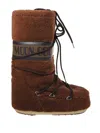 Moon Boot Logo Fleece Boot Flat Sole In Brown
