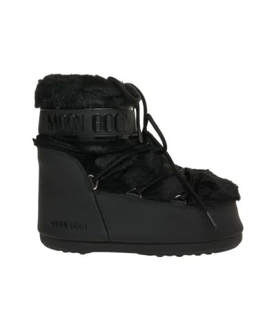 Moon Boot Iconic Faux Fur Ankle Boots With Lace-up Detail In Black