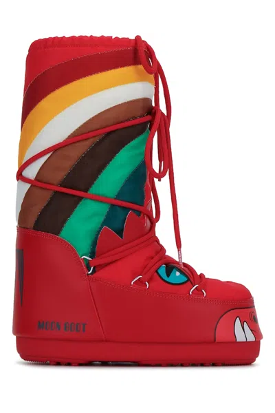 Moon Boot Kids Dino-print Icon Mini Winter Boots In Red