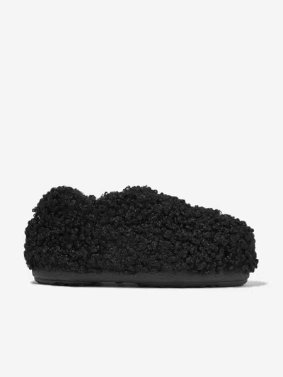 Moon Boot Faux-fur Flat Slippers In Black