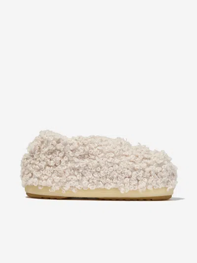 Moon Boot Faux-fur Flat Slippers In Gold