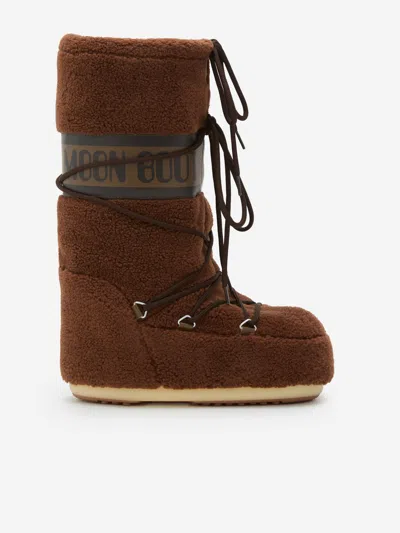 Moon Boot Kids Icon Fleece Boots In Brown