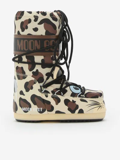 Moon Boot Kids Icon Leopard Boots In Brown