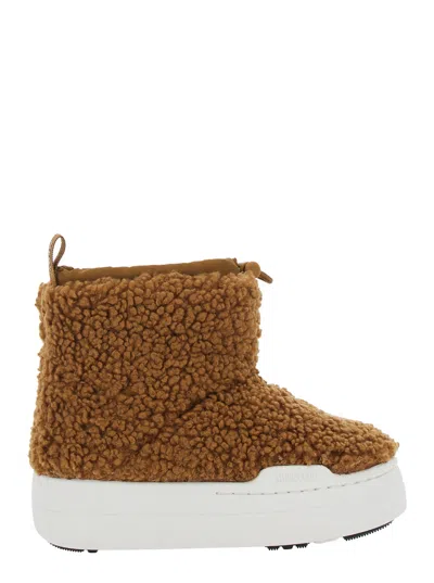 Moon Boot Kids Jr Spark Tube Mid Fleece Fleece-lined Boots, Non-slip Ankle Boots In Brown