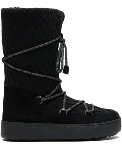 Moon Boot Knit-upper Lace-up Boots In Black