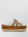 Moon Boot Lace Detail Mules Rubber Sole Suede In Brown