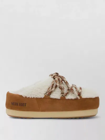 MOON BOOT LACE DETAIL MULES RUBBER SOLE SUEDE