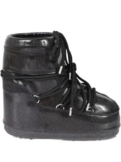 Moon Boot Lace-up Glitter Boots In Black