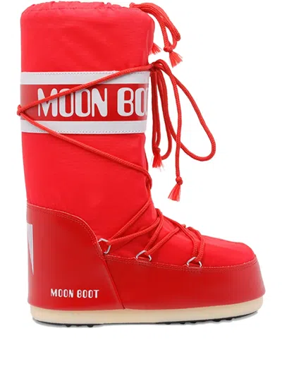 Moon Boot Lace-up Padded Boots In Red