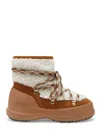 Moon Boot Lace-up Shearling Boots With Cow Suede Accents In Brown