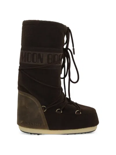 Moon Boot Icon Boots In Nubuck And Felt In Brown