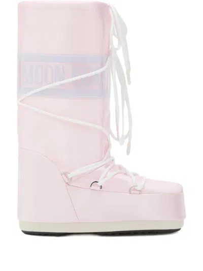 Moon Boot Lace-up Boots With Icon Logo Print In Pink