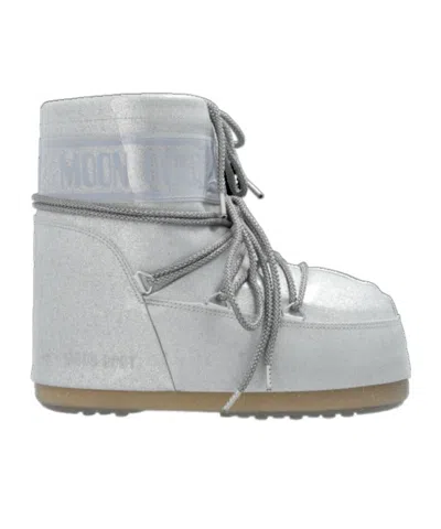 Moon Boot Icon Low Glitter Lace-up Boots In Gray