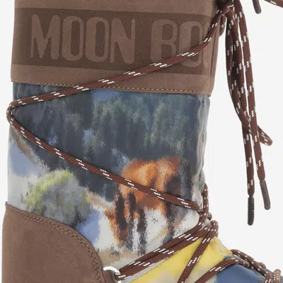 Moon Boot Landscape Print Leather Boots In Brown