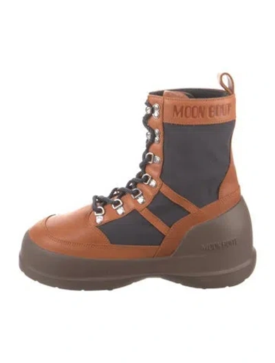 Pre-owned Moon Boot Leather Colorblock Pattern Combat Boots In Brown