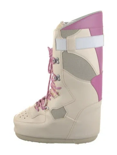 Pre-owned Moon Boot Leather Colorblock Pattern Lace-up Boots In Neutral