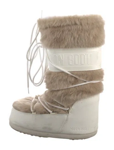Pre-owned Moon Boot Leather Patterned Snow Boots In Neutral