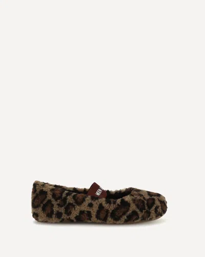 Moon Boot Leopard Teddy Ballerinas In Brown