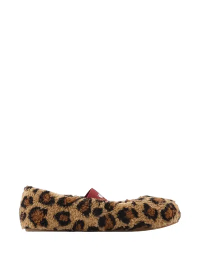 Moon Boot Leopard-print Shearling Ballet Flats In Animal Print