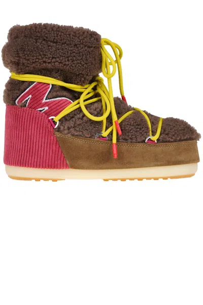 Moon Boot Light Patch Shearling Winter Boots In Brown