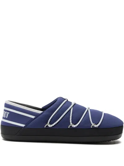 Moon Boot Logo-band Flat Slippers In Blue