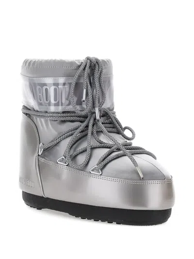 Moon Boot Logo-print Metallic Ankle Boots In Silver