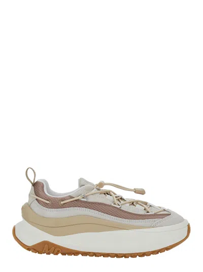 Moon Boot Low Top Sneaker In Leather And Fabric Blend With Logo Tongue In Beige