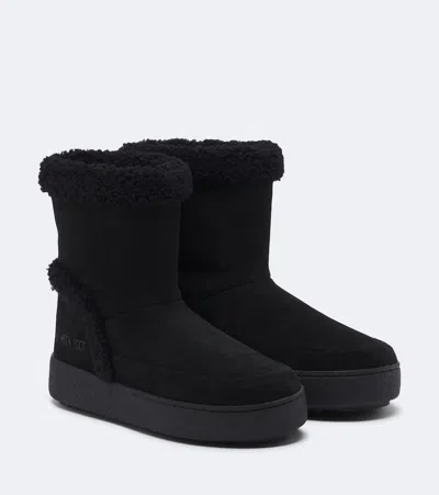 Moon Boot Ltrack Tina Suede Ankle Boots With Shearling Lining In Black
