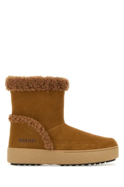 Moon Boot Ltrack Tina Suede Shearling Ankle Boots In Brown