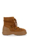 Moon Boot Luna Brown Ankle Boots With Laces In Suede And Tech Fabric Woman In Brandy