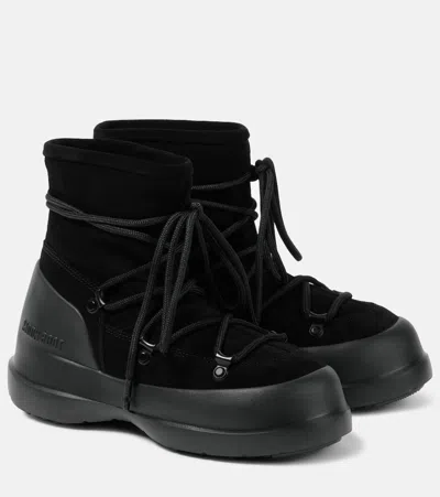 Moon Boot Women 'luna' Black Ankle Boots With Laces In Suede And Tech Fabric Woman In Nero