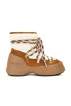 Moon Boot Luna Low Shearling And Suede Snow Boots In Whiskey & Off White