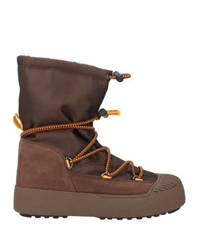 MOON BOOT MOON BOOT MAN BOOT BROWN SIZE 8.5 LEATHER, TEXTILE FIBERS