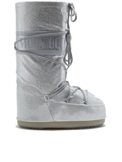 Moon Boot Icon Glitter Metallic Boots In Silver