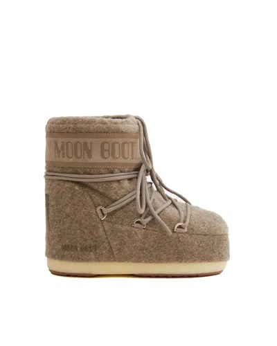 Moon Boot Womens Beige Icon Low Lace-up Felt Snow Boots Eur 39 / 6 Uk In L017