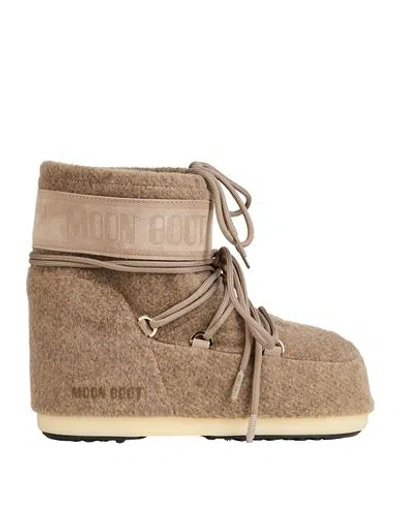 Moon Boot Mb Icon Low Felt Woman Ankle Boots Taupe Size 8-9.5 Polyester, Cow Leather