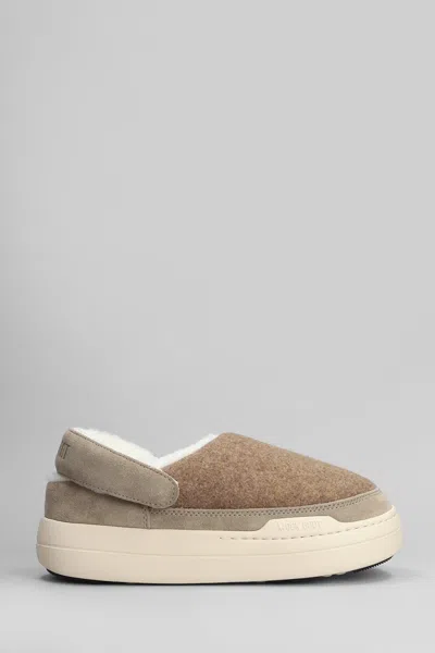MOON BOOT MB PARK CLOG SLIPPER-MULE IN BEIGE LEATHER AND FABRIC