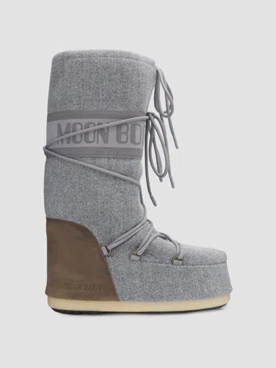 Moon Boot Men's Icon Suede & Felt Boots In Gray