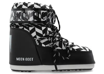 Pre-owned Moon Boot Men's  Icon Low Boot Optical Sneakers In Panda
