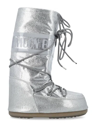 Moon Boot Metallic Lace-up Winter Boot In Silver